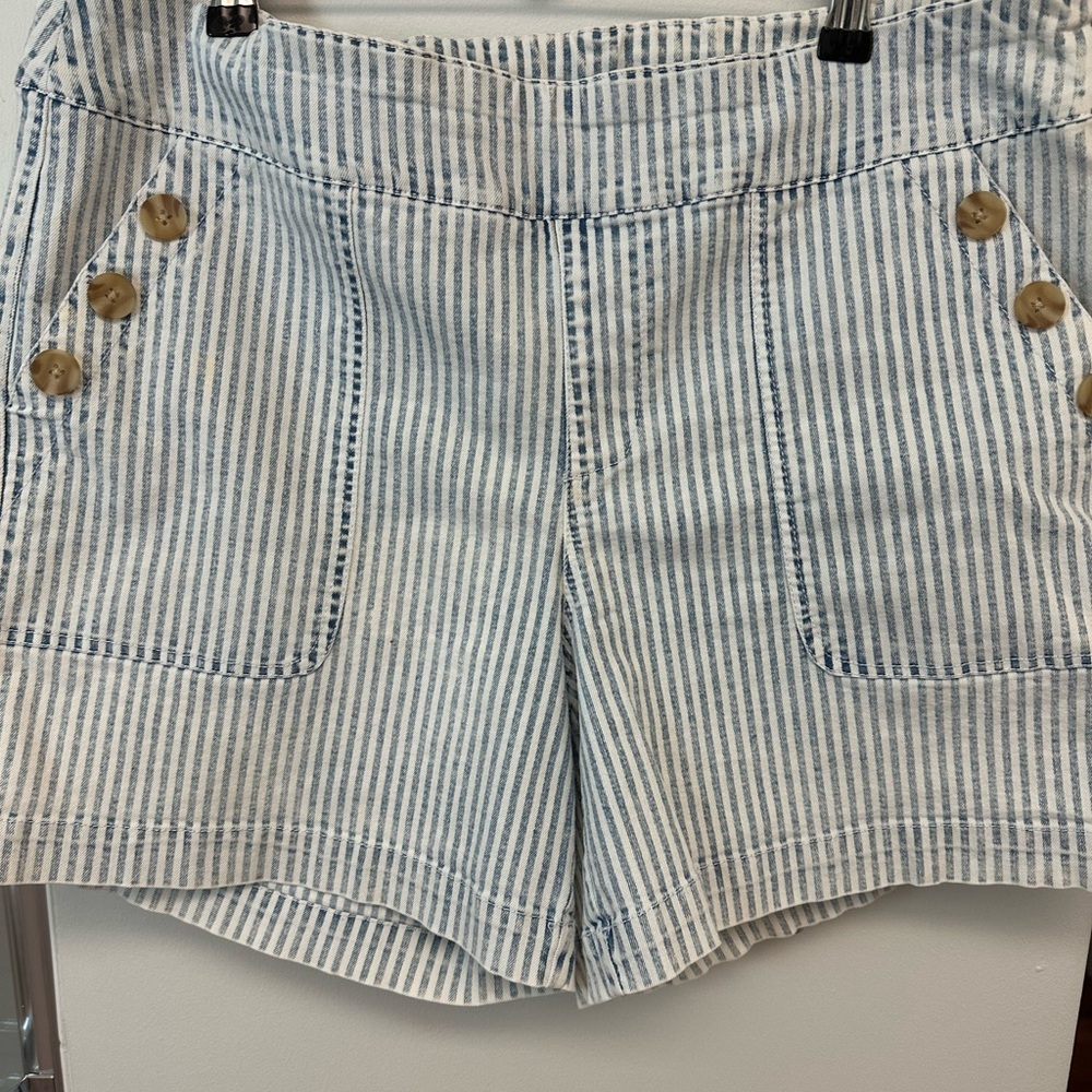 Westbound High Waist Striped Shorts with Button Detail